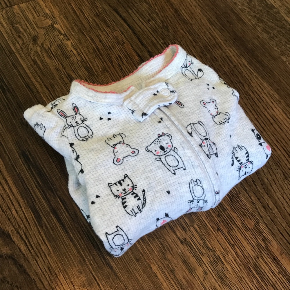 EUC Newborn thermal animal print footie zip pajama